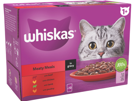 WHISKAS 1+ Meaty Meals Adult Wet Cat Food Pouches in Gravy 12 x 85g on Sale