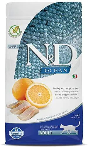 Farmina N&D Ocean Dry Cat Food, Adult, Grain-Free, 1.5-kg, Herring and Orange Discount