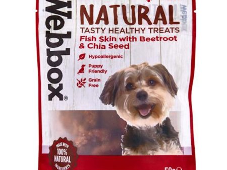 Webbox Natural Fish Skin with Beetroot & Chia Seed Grain-Free Dog Treats 50g For Sale